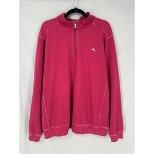 Tommy Bahama Sweater Mens XL Red Sweatshirt Pullover 1/4 Zip Casual Relax Cotton